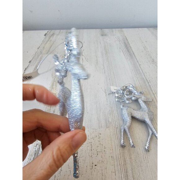Macys Holiday Lane silver reindeer deer ornament glitter Xmas tree set - Picture 3 of 8